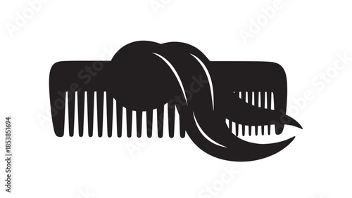 Silhouette of a decorative hair comb with flowing ribbon motif and bold curves.