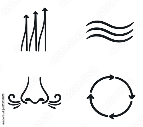 Abstract airflow and scent symbols on dark background