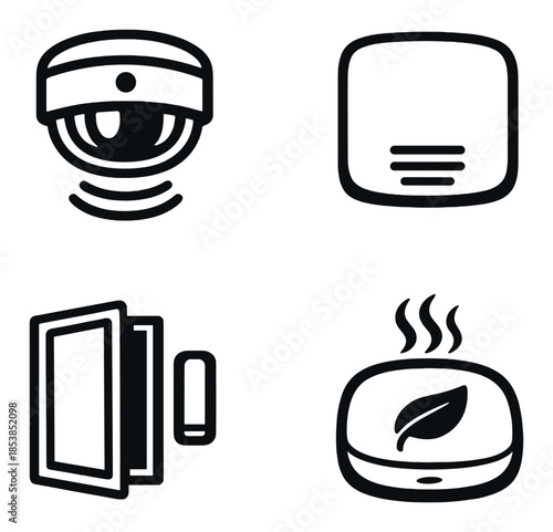 Home security and smart device icons on gradient background