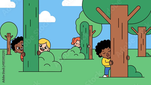 Children Playing Hide and Seek in a Park.