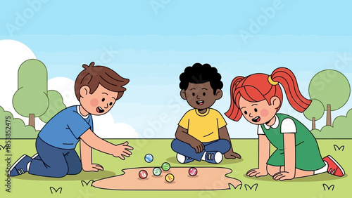 Children Playing Marbles Outdoors.