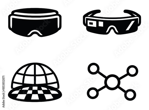 Virtual reality and augmented reality icons on gray background
