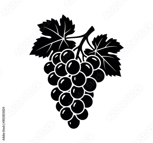 Grapes silhouette vector flat illustration on white background.	