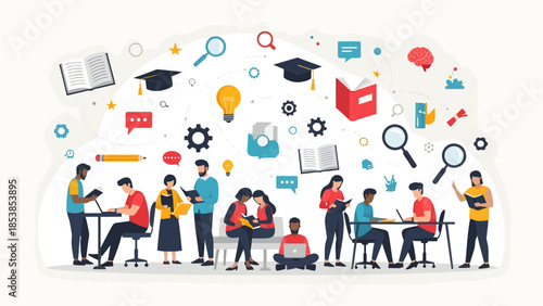 Diverse group of students engaged in learning and collaboration.