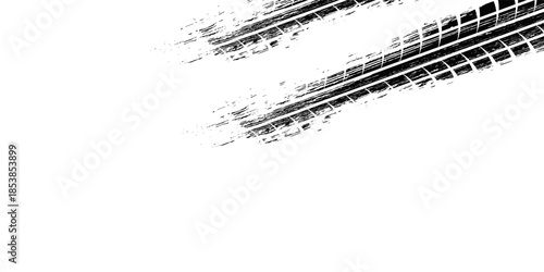 Tire track. Car, bike, motorcycle tyre mark with grunge effect isolated on white background. Wheel footprint on the road. Top view of rubber protector mark