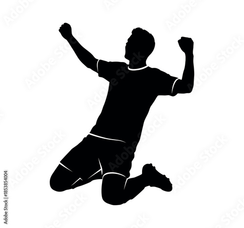 Soccer player celebrating victory on knees silhouette vector