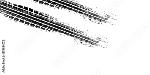 Tire track. Car, bike, motorcycle tyre mark with grunge effect isolated on white background. Wheel footprint on the road. Top view of rubber protector mark