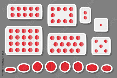 Big colored set different types of pills inside close blister