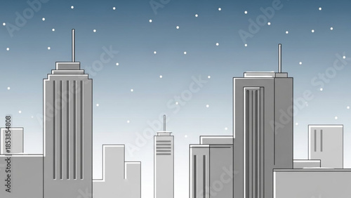 City skyline with falling snow minimalist vector illustration of urban winter landscape perfect for weather or seasonal themes