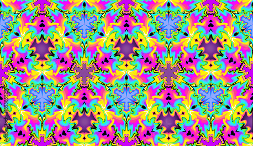 Fantasy background with hypnotizing psychedelic waves. Seamless pattern ornament. Stylized geometric kaleidoscope design. Trip out of depression. Hand drawn vector illustration.