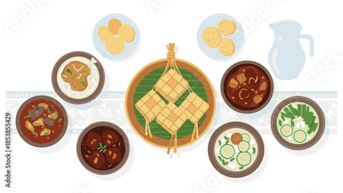 Indonesian Lebaran Feast with Ketupat and Traditional Dishes