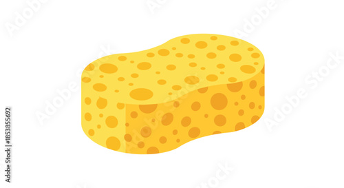 Bright yellow kitchen or bath sponge with many holes and a porous texture shown in a clean 3d isometric flat illustration.