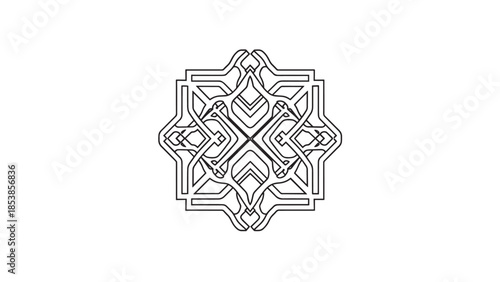 Intricate geometric arabesque pattern featuring interlaced stars and circular motifs.