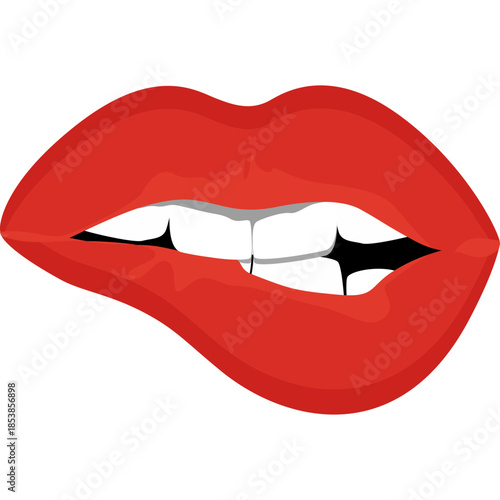 Bites Her Lip Icon Flat Style – Valentine’s Day Romance, Flirty Expression, Sensual Love Symbol