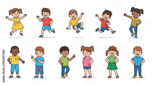 Diverse group of happy children playing and interacting together