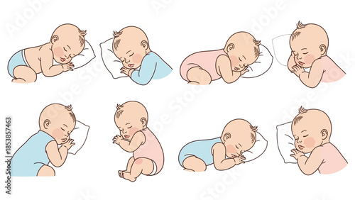 Adorable baby illustrations in various sleeping positions