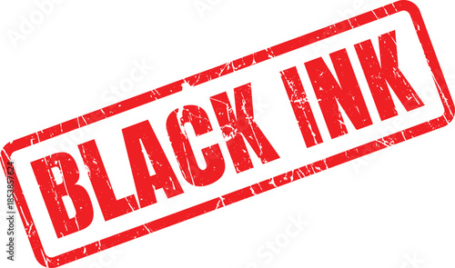 Red distressed rectangular stamp showing the bold words BLACK INK against a clean white background