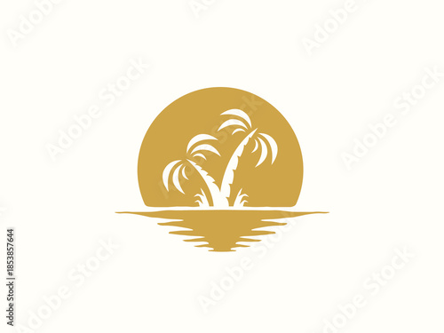 Palm tree and sunset, beach logo design vector template