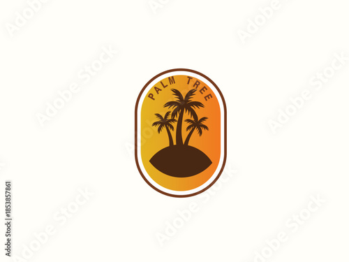 Palm tree and sunset, beach logo design vector template