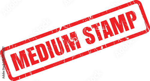 Red grunge rubber stamp showing the text MEDIUM STAMP on a crisp white surface for various applications