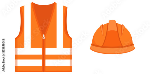 Construction Safety Essentials An isolated, vibrant image featuring a safety vest and a hard hat, symbolizing workplace protection and security.