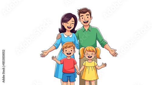 Happy family with two children smiling together in a warm embrace