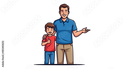 Smiling father and son sharing a happy moment together