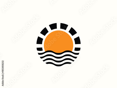 Palm tree and sunset, beach logo design vector template