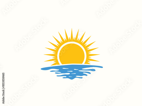 Palm tree and sunset, beach logo design vector template