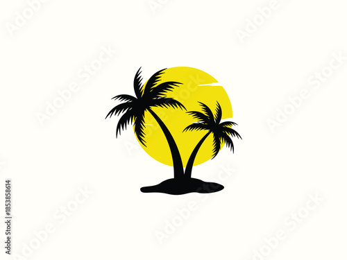 Palm tree and sunset, beach logo design vector template