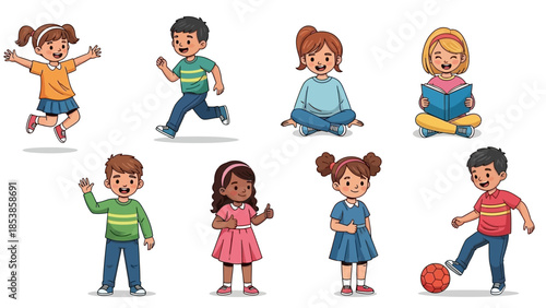 A group of diverse children playing and learning together happily