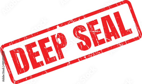 The image displays a distressed red rubber stamp featuring the words DEEP SEAL on a bright white background