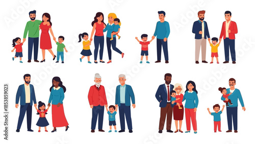 A diverse group of happy families and people standing together