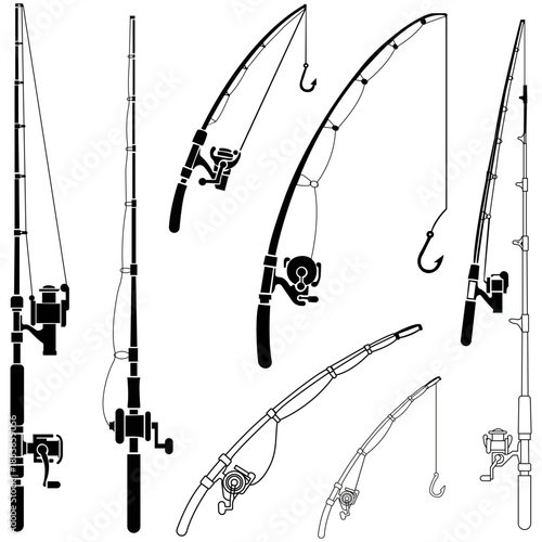 Fishing Rods Collection A detailed illustration collection showcases various fishing rods. These essential tools are poised for angling, highlighting different designs and features.