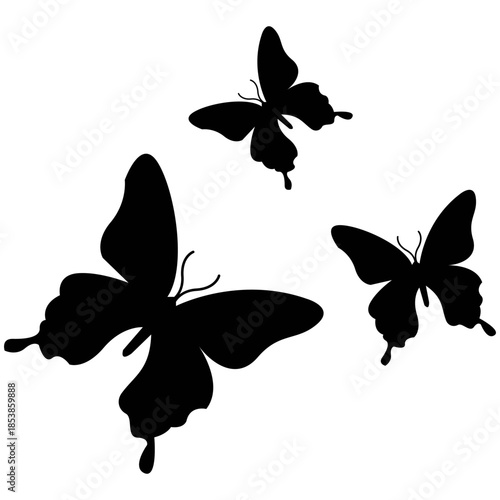Butterfly Silhouettes in Flight Three elegant butterfly silhouettes soar against the backdrop, evoking a sense of grace and freedom.