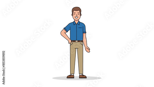 A cartoon man standing confidently with one hand on his hip