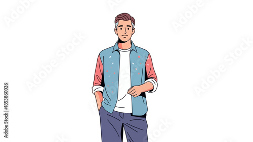 A cartoon man in a stylish outfit with a confident expression