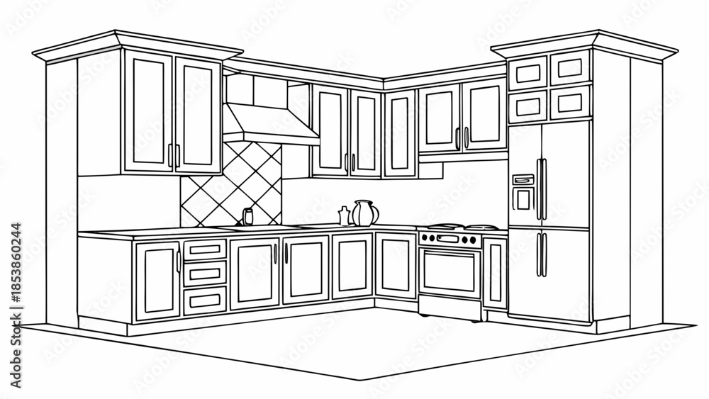 Fototapeta premium Modern kitchen interior with appliances and cabinetry