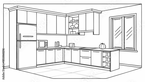 Modern kitchen interior with appliances and cabinets