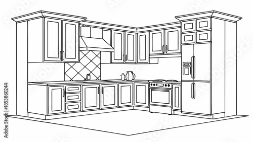 Modern kitchen interior with appliances and cabinetry