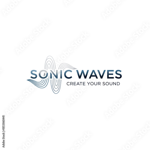 Modern Sonic Waves logo with abstract soundwave graphic.