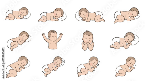 A collection of adorable baby illustrations in various sleeping positions