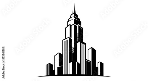 Skyscrapers cityscape outline with transparent background