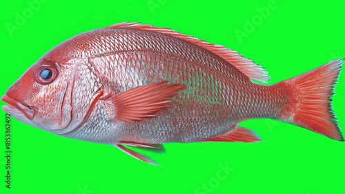 Red Snapper on display: A vibrant red snapper, its scales shimmering with a captivating iridescence, is isolated against a verdant backdrop, inviting viewers to appreciate its natural beauty.