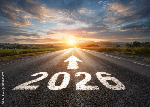 2026 Road Ahead Concept with Arrow Toward Sunrise, Future Goals and New Year Vision