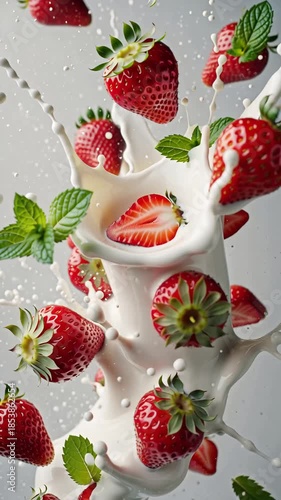 Delicious appetizing strawberries in white yogurt drops