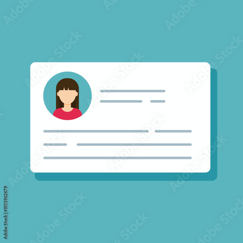 Clean profile card vector showing a female avatar and text details, isolated on a simple background. Ideal for user accounts, identity documents, login profiles, digital records, and modern UI layouts