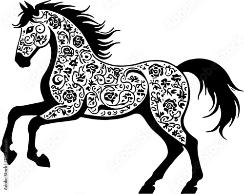 Chinese Zodiac Horse Black and White Vector SVG