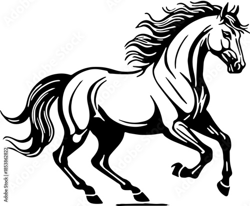 Chinese Zodiac Horse Black and White Vector SVG