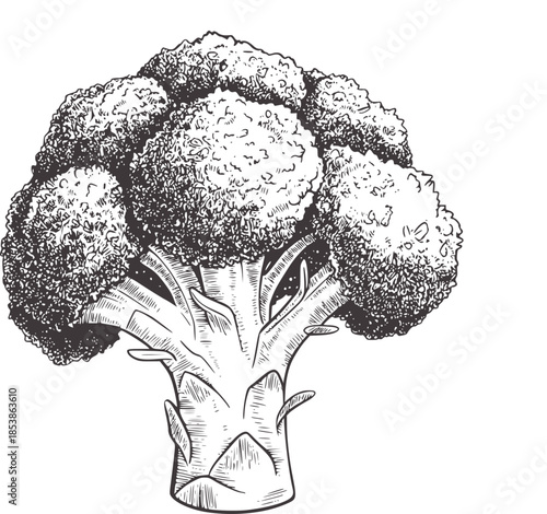 Black and white line of broccoli vegetable editable